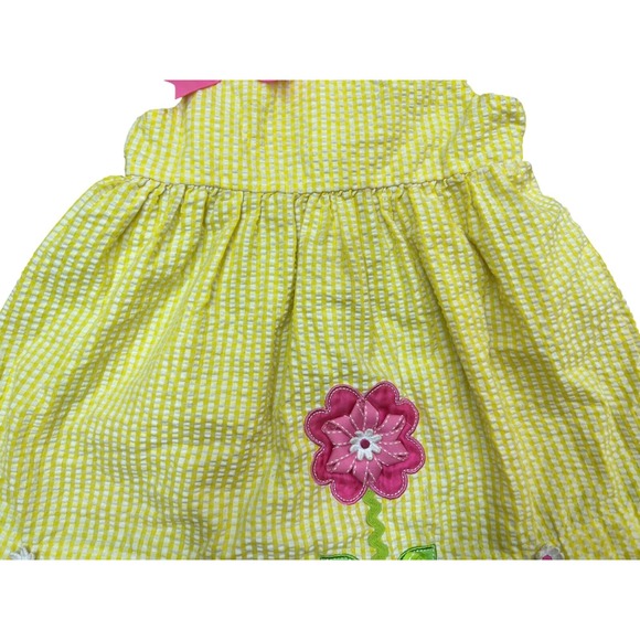 Girls 24M Rare Edition Yellow Green‎ Gingham Seersucker Floral Accent Dress - Picture 4 of 7
